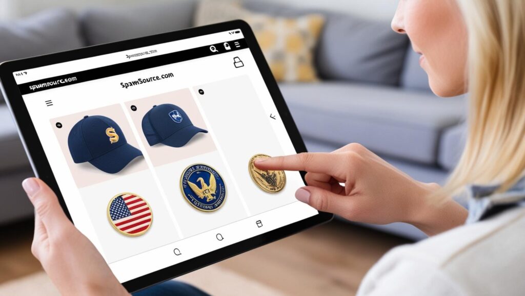a woman choosing products to customize on a tablet.
