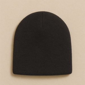 Black beanie made with 1005 synthetic acrylic material