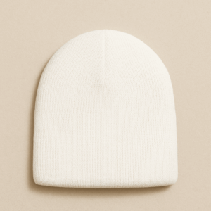 White beanie made with 100% cotton material