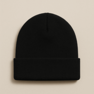 Black beanie with a folded cuff