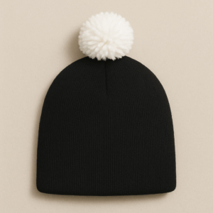 Black beanie with a pom
