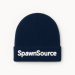 Black beanie with the design or text embroidered with a raised puff effect