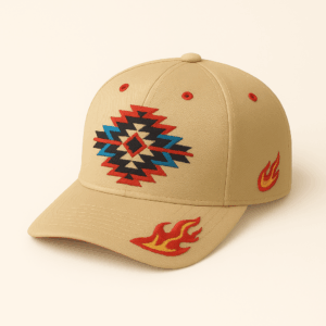 Embroidery on three areas of the hat